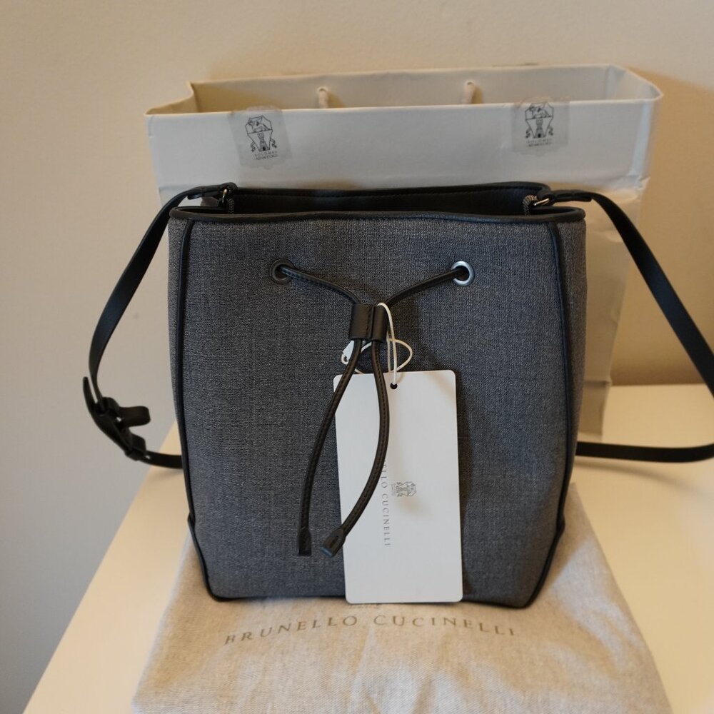 Brunello Cucinelli Duo Bucket Bag Gray Virgin Wool Monili New Tag $2,700 - Picture 13 of 15